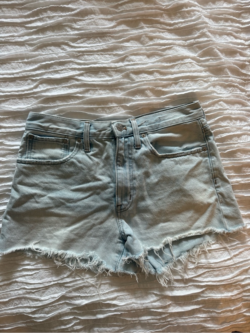 Madewell Light Blue Distressed Denim Shorts - Women's Casual Cutoff